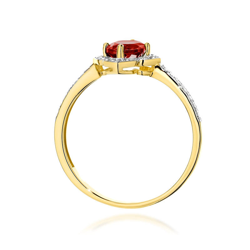 Inel Aur 9K cu Granat 0.60 ct si Diamante Naturale 0.13 ct, imaginea 3 din 8