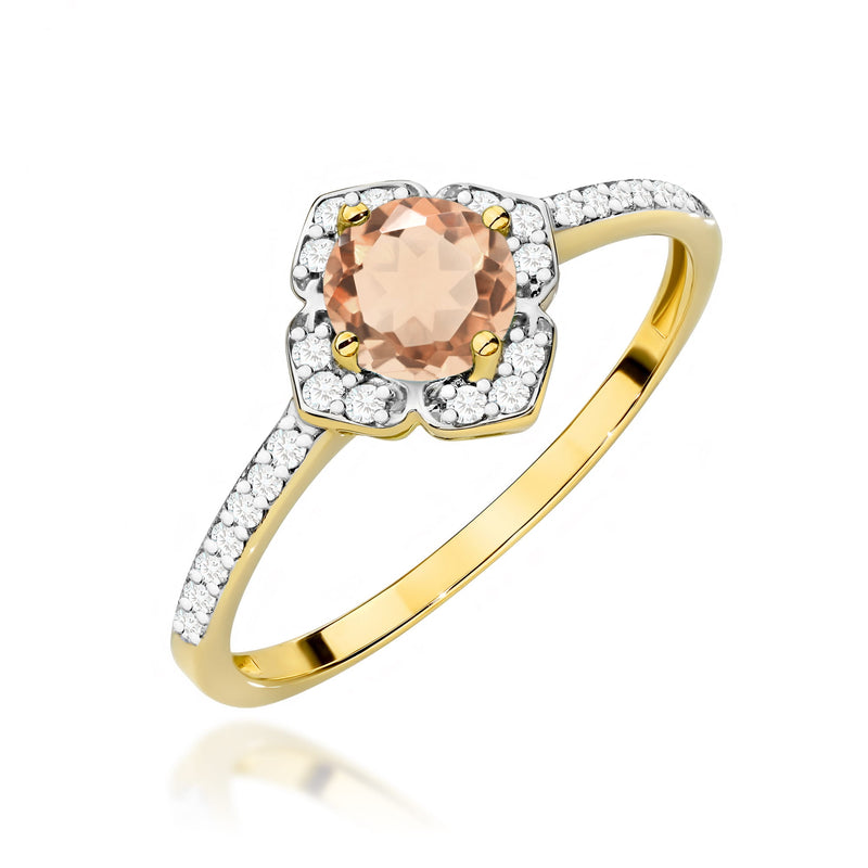 Inel Aur 9K cu Morganit 0.40 ct si Diamante Naturale 0.13 ct — Aur galben
