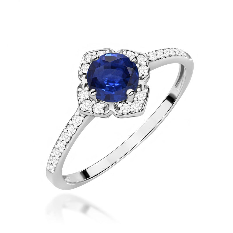 Inel Aur 9K cu Safir 0.50 ct si Diamante Naturale 0.13 ct, imaginea 5 din 8