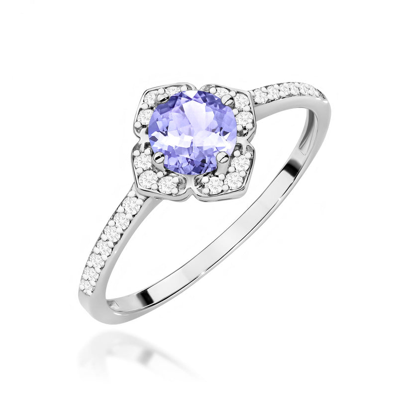 Inel Aur 9K cu Tanzanit 0.50 ct si Diamante Naturale 0.13 ct, imaginea 5 din 8