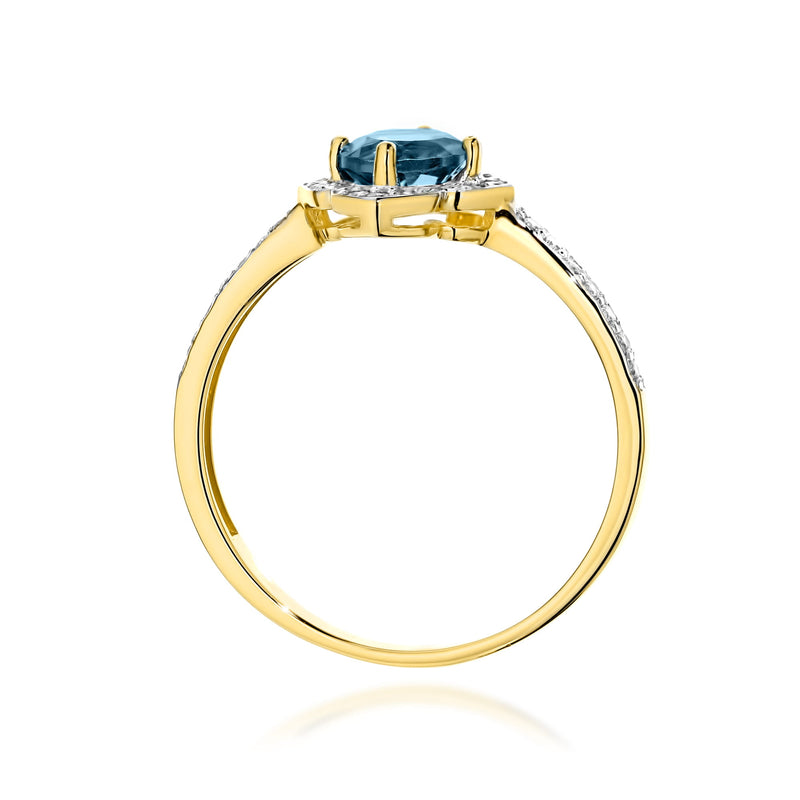 Inel Aur 9K cu Topaz London Blue 0.50 ct si Diamante Naturale 0.13 ct, imaginea 3 din 8