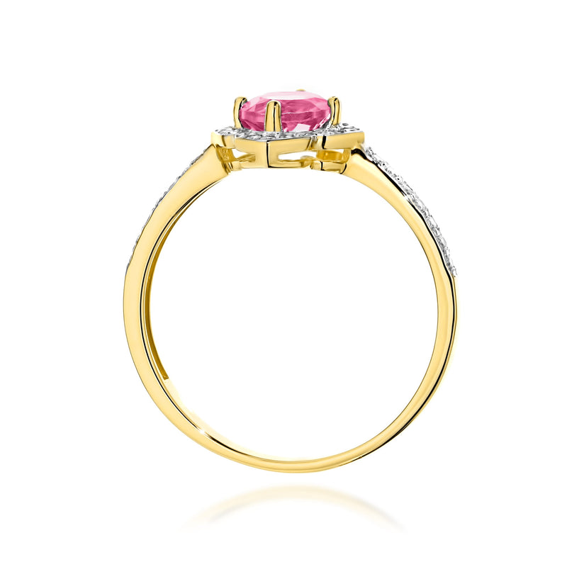Inel Aur 9K cu Topaz Roz 0.60 ct si Diamante Naturale 0.13 ct, imaginea 3 din 8
