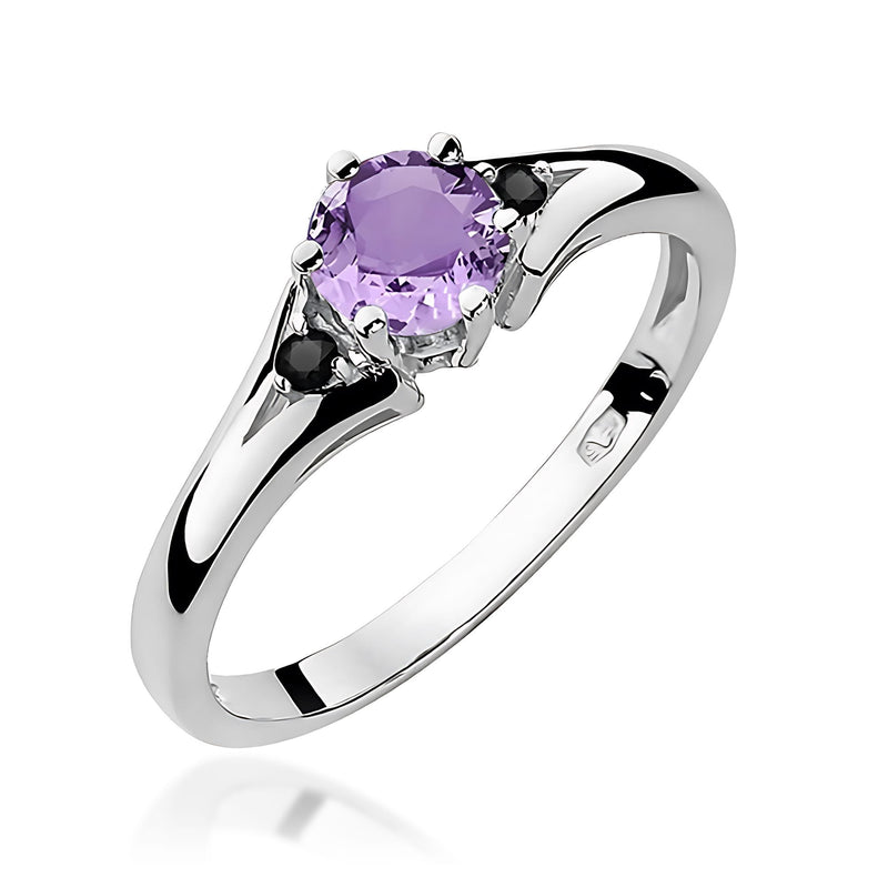 Inel Aur 9K cu Ametist 0.50 ct si Diamante Naturale Negre 0.03 ct, imaginea 4 din 6