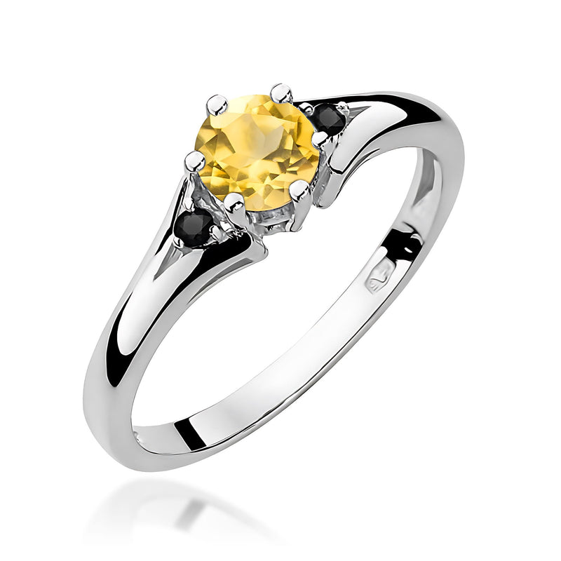 Inel Aur 9K cu Citrin 0.50 ct si Diamante Naturale Negre 0.03 ct, imaginea 4 din 6