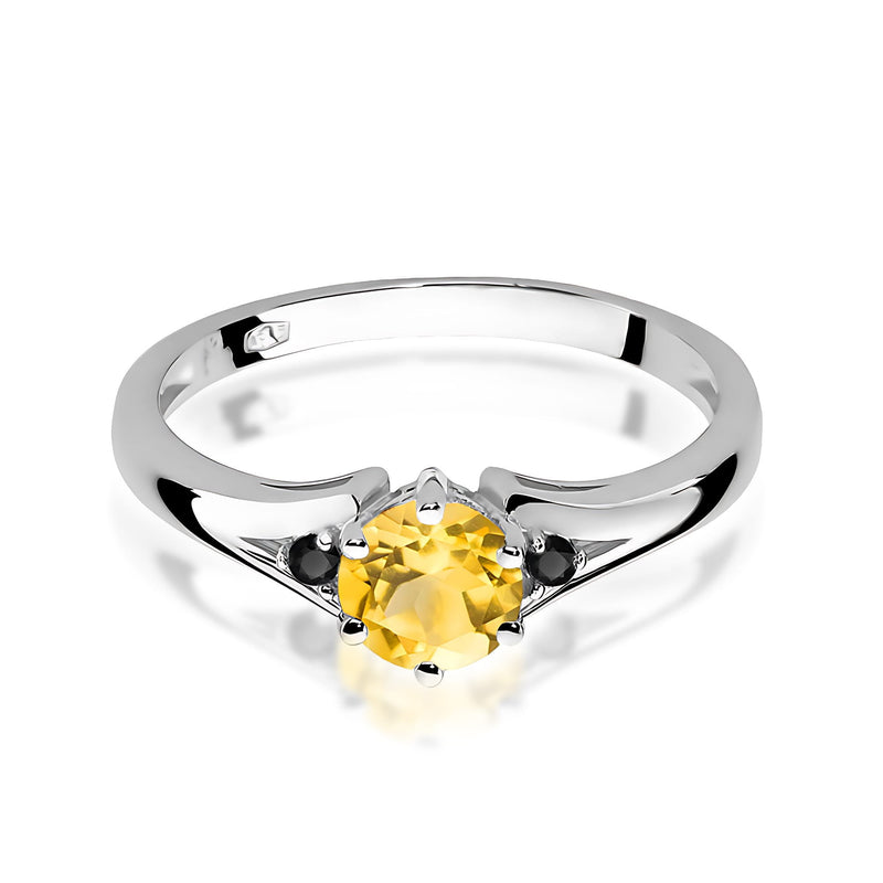 Inel Aur 9K cu Citrin 0.50 ct si Diamante Naturale Negre 0.03 ct, imaginea 5 din 6