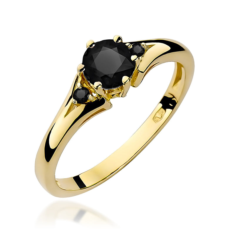 Inel Aur 9K cu Diamante Naturale Negre 0.53 ct — Aur galben
