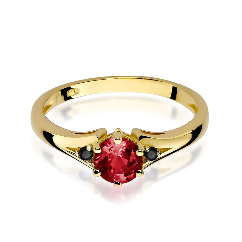 Inel Aur 9K cu Granat 0.60 ct si Diamante Naturale Negre 0.03 ct, imaginea 2 din 6