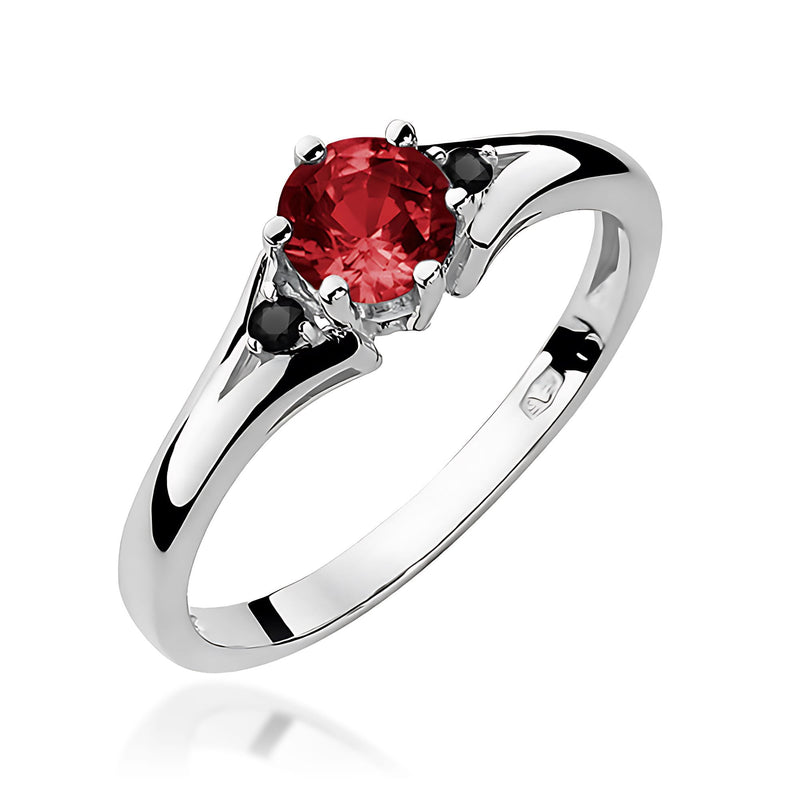 Inel Aur 9K cu Granat 0.60 ct si Diamante Naturale Negre 0.03 ct, imaginea 4 din 6