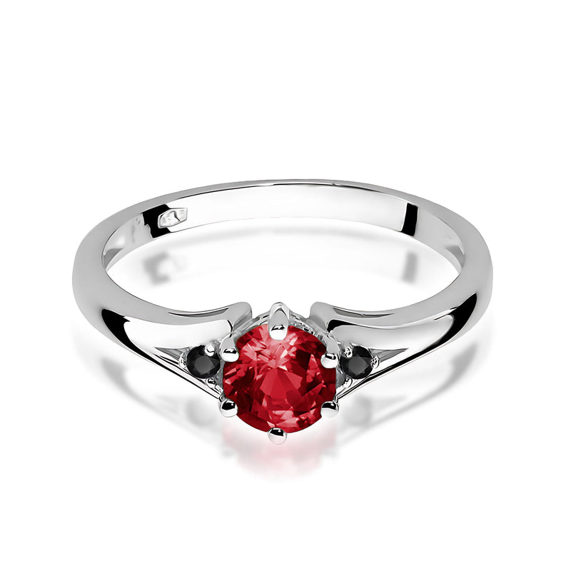 Inel Aur 9K cu Granat 0.60 ct si Diamante Naturale Negre 0.03 ct, imaginea 5 din 6
