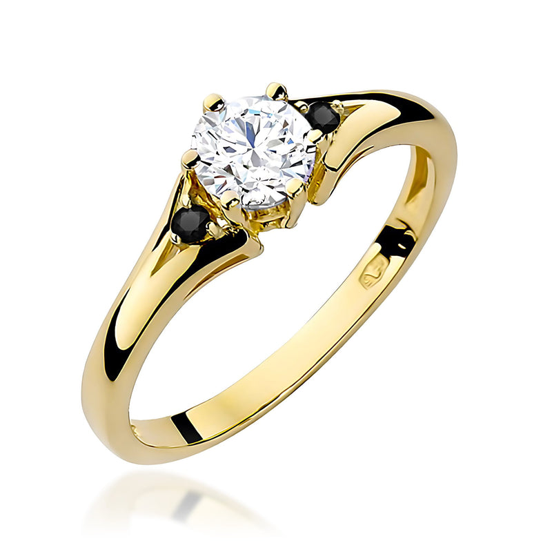 Inel Aur 9K cu Safir Alb 0.60 ct si Diamante Naturale Negre 0.03 ct — Aur galben