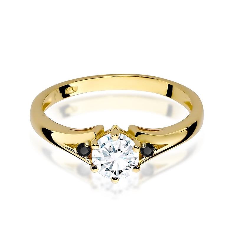 Inel Aur 9K cu Safir Alb 0.60 ct si Diamante Naturale Negre 0.03 ct, imaginea 2 din 6