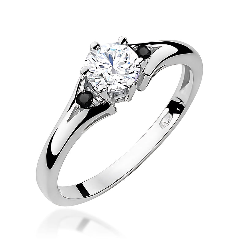 Inel Aur 9K cu Safir Alb 0.60 ct si Diamante Naturale Negre 0.03 ct, imaginea 4 din 6