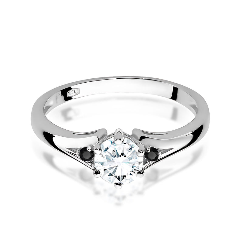 Inel Aur 9K cu Safir Alb 0.60 ct si Diamante Naturale Negre 0.03 ct, imaginea 5 din 6