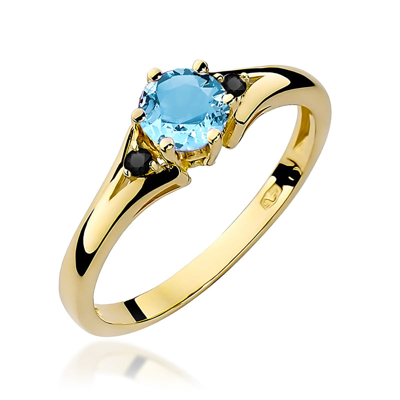 Inel Aur 9K cu Topaz Swiss 0.50 ct si Diamante Naturale Negre 0.03 ct — Aur galben