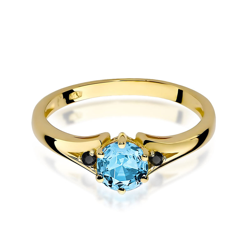 Inel Aur 9K cu Topaz Swiss 0.50 ct si Diamante Naturale Negre 0.03 ct, imaginea 2 din 6