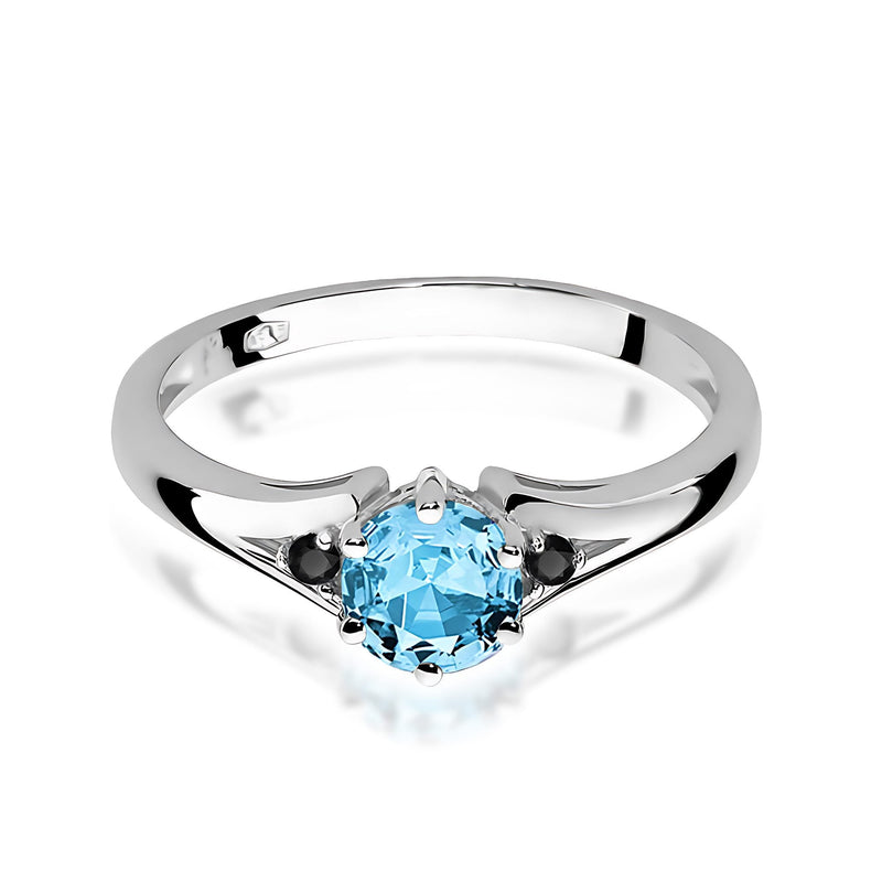 Inel Aur 9K cu Topaz Swiss 0.50 ct si Diamante Naturale Negre 0.03 ct, imaginea 5 din 6