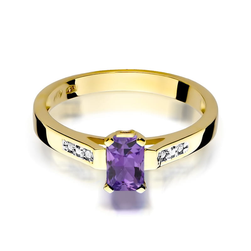 Inel Aur 9K cu Ametist 0.50 ct si Diamante Naturale 0.04 ct, imaginea 2 din 8
