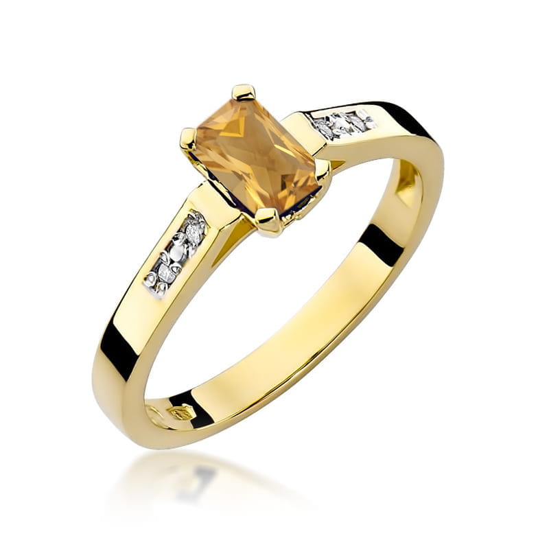 Inel Aur 9K cu Citrin 0.60 ct si Diamante Naturale 0.04 ct — Aur galben