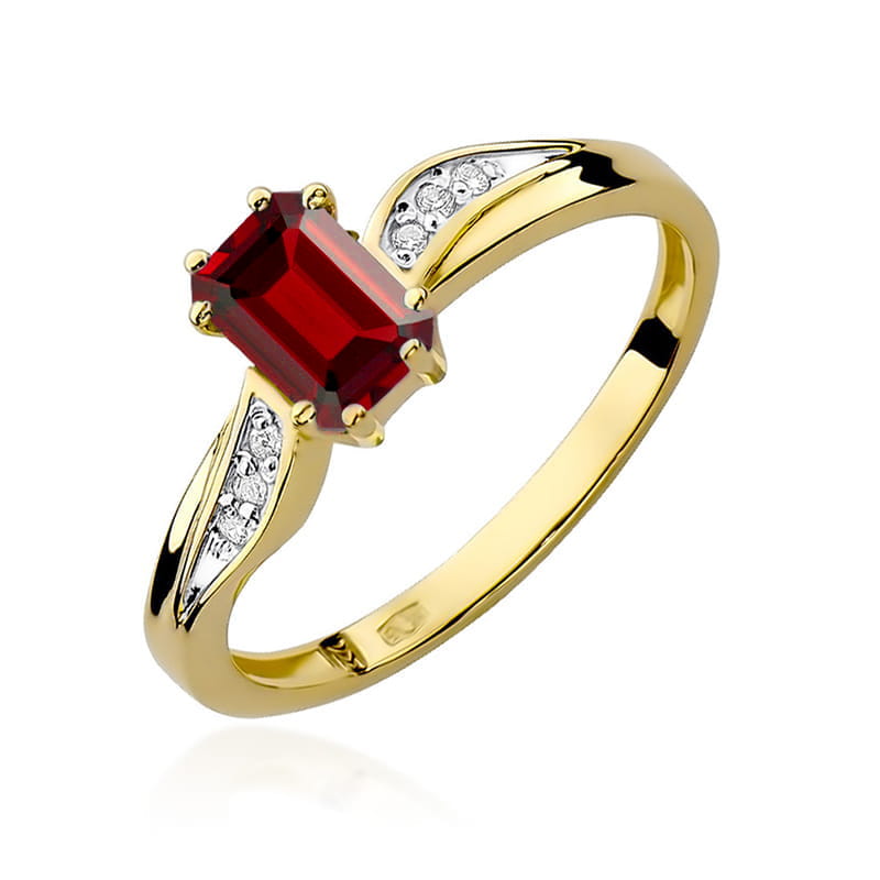 Inel Aur 9K cu Rubin 0.80 ct si Diamante Naturale 0.03 ct — Aur galben