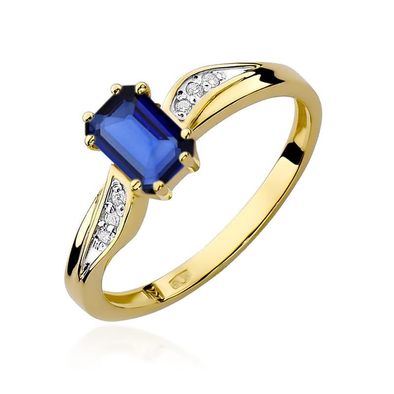 Inel Aur 9K cu Safir 0.60 ct si Diamante Naturale 0.03 ct — Aur galben