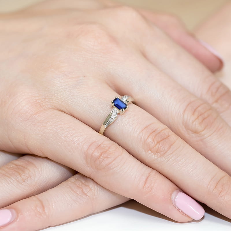 Inel Aur 9K cu Safir 0.60 ct si Diamante Naturale 0.03 ct, imaginea 8 din 8