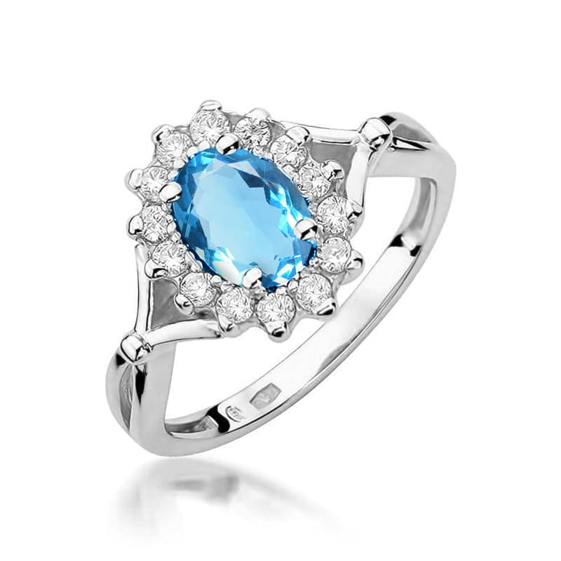 Inel Aur 9K cu Topaz Swiss 0.50 ct si Diamante Naturale 0.12 ct, imaginea 5 din 8