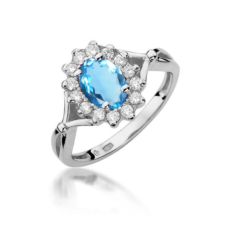 Inel Aur 9K cu Topaz Swiss 0.90 ct si Diamante Naturale 0.12 ct, imaginea 5 din 8
