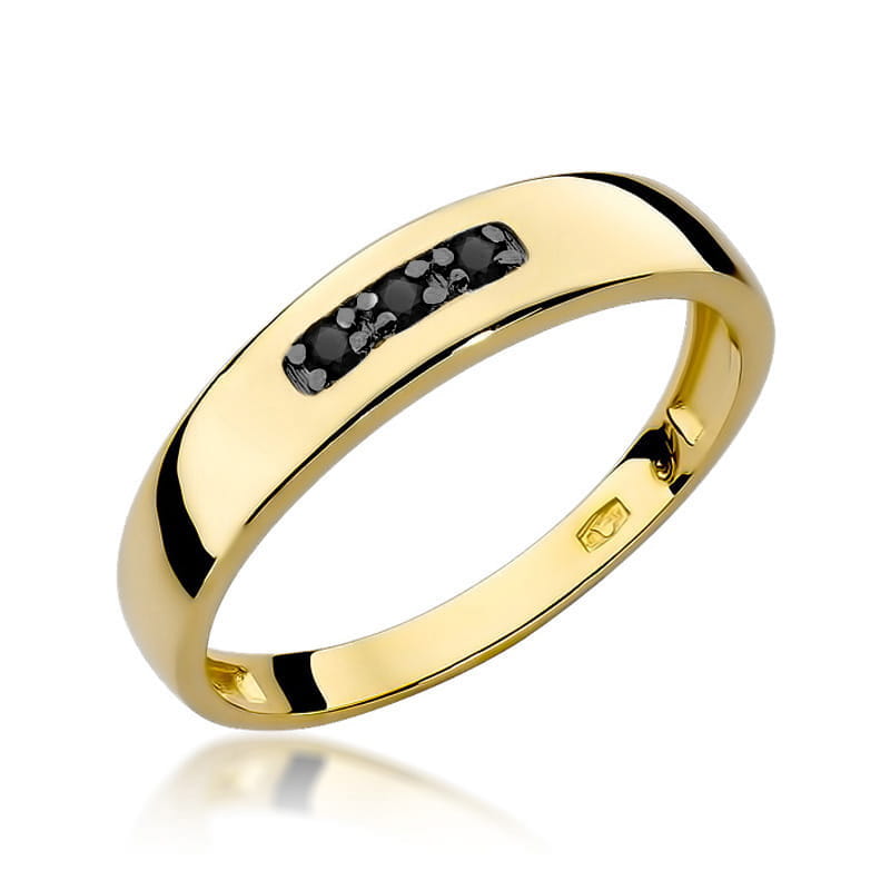 Inel Aur 9K cu Diamante Naturale Negre 0.04 ct — Aur galben