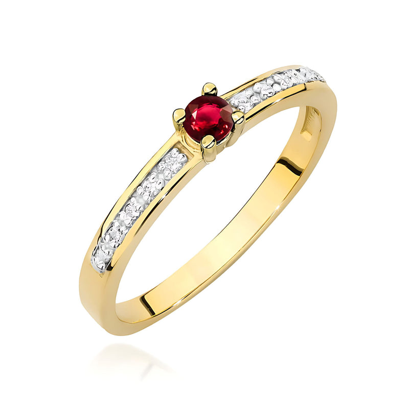 Inel Aur 9K cu Rubin 0.15 ct si Diamante Naturale 0.05 ct — Aur galben