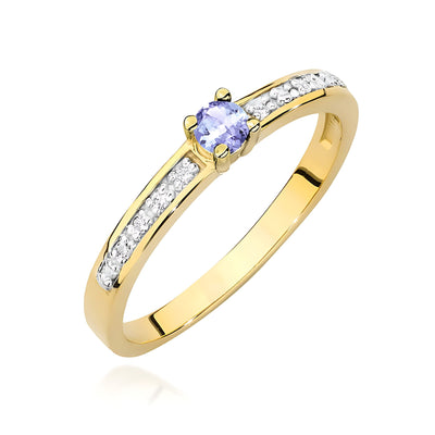 Inel Aur 9K cu Tanzanit 0.15 ct si Diamante Naturale 0.05 ct