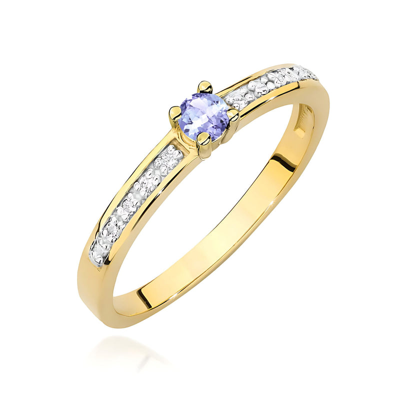 Inel Aur 9K cu Tanzanit 0.15 ct si Diamante Naturale 0.05 ct — Aur galben