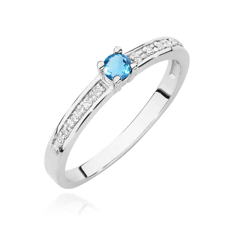 Inel Aur 9K cu Topaz Swiss 0.15 ct si Diamante Naturale 0.05 ct — Aur alb