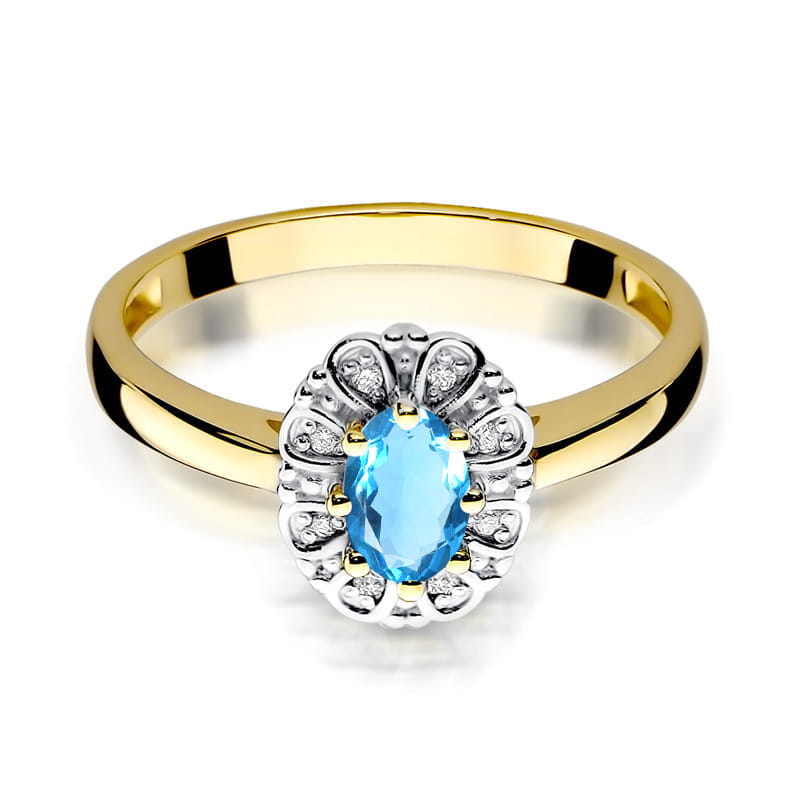 Inel Aur 9K cu Topaz Swiss 0.50 ct si Diamante Naturale 0.07 ct, imaginea 2 din 8