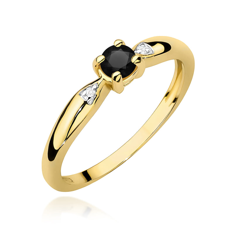Inel Aur 9K cu Diamante Naturale Albe si Negre 0.13 ct — Aur galben