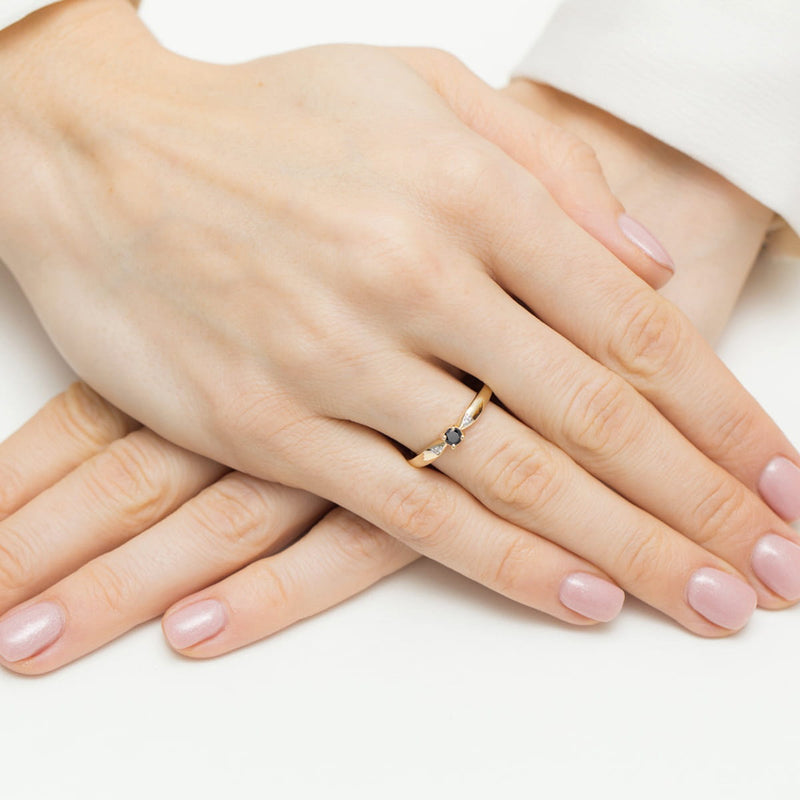 Inel Aur 9K cu Diamante Naturale Albe si Negre 0.13 ct, imaginea 4 din 8