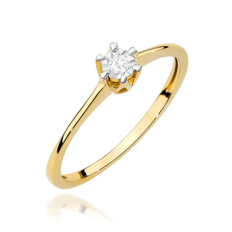 Inel Aur 9K cu Diamant Natural 0.03 ct — Aur galben