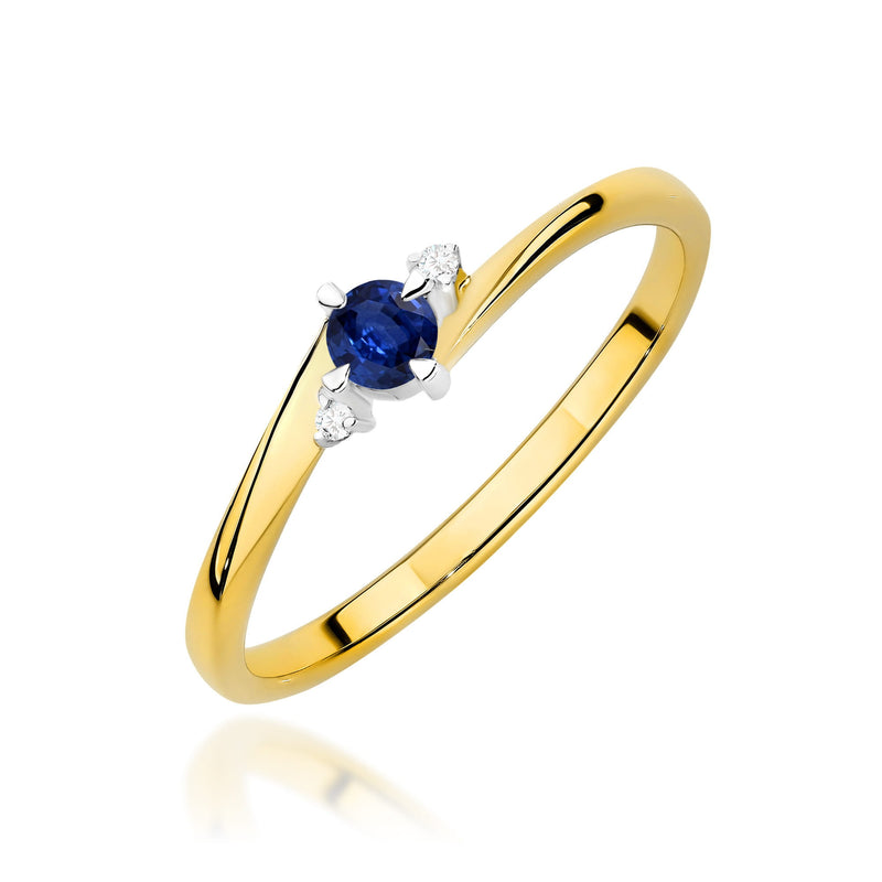 Inel Aur 9K cu Safir 0.15 ct si Diamante Naturale 0.02 ct — Aur galben