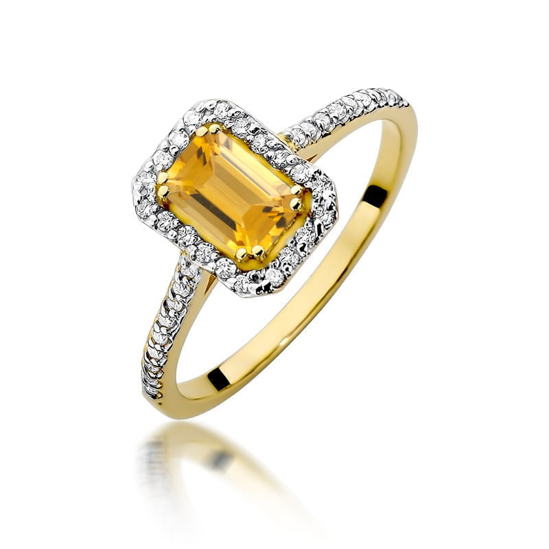 Inel Aur 9K cu Citrin 0.60 ct si Diamante Naturale 0.19 ct — Aur galben