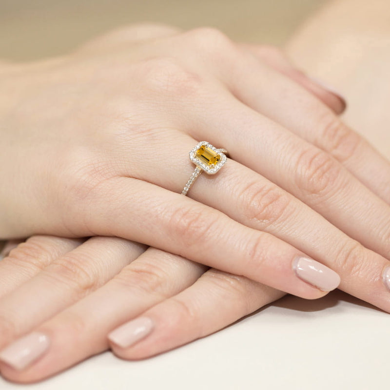 Inel Aur 9K cu Citrin 0.60 ct si Diamante Naturale 0.19 ct, imaginea 4 din 8