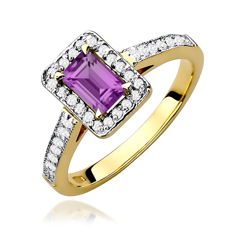 Inel Aur 9K cu Ametist 0.50 ct si Diamante Naturale 0.22 ct — Aur galben