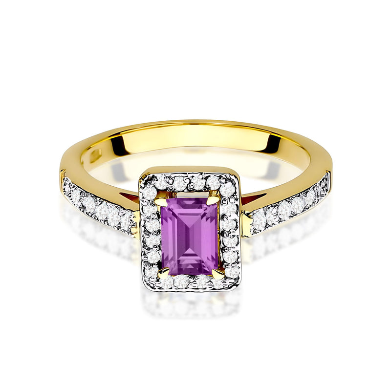 Inel Aur 9K cu Ametist 0.50 ct si Diamante Naturale 0.22 ct, imaginea 2 din 8