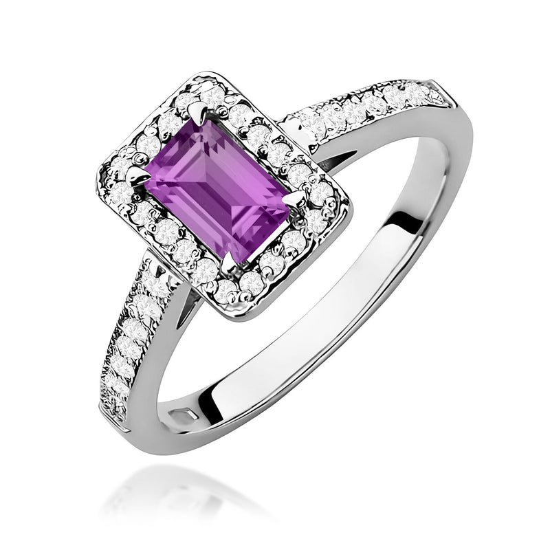 Inel Aur 9K cu Ametist 0.50 ct si Diamante Naturale 0.22 ct, imaginea 5 din 8