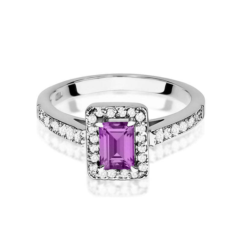 Inel Aur 9K cu Ametist 0.50 ct si Diamante Naturale 0.22 ct, imaginea 6 din 8