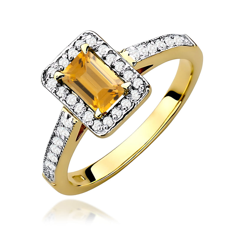 Inel Aur 9K cu Citrin 0.60 ct si Diamante Naturale 0.22 ct — Aur galben