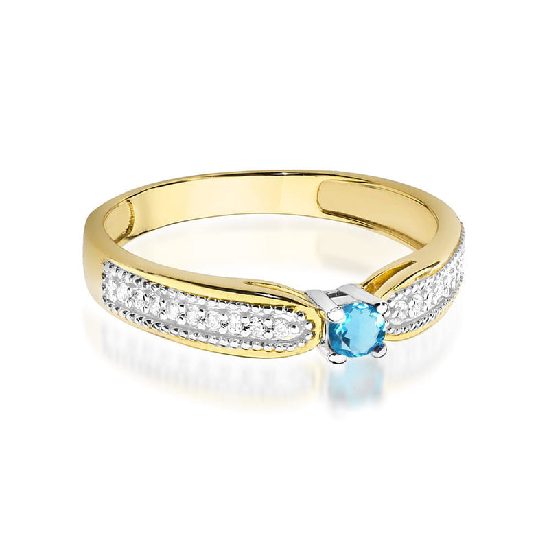Inel Aur 9K cu Topaz Swiss 0.15 ct si Diamante Naturale 0.09 ct, imaginea 2 din 8