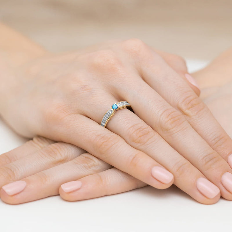 Inel Aur 9K cu Topaz Swiss 0.15 ct si Diamante Naturale 0.09 ct, imaginea 4 din 8