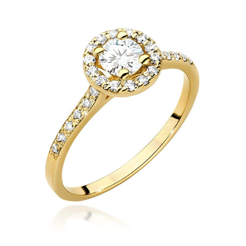 Inel Aur 9K cu Safir Alb 0.60 ct si Diamante Naturale 0.24 ct — Aur galben