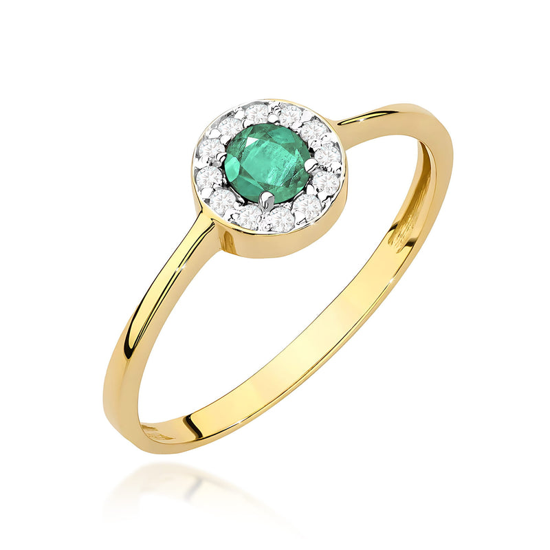 Inel Aur 9K cu Smarald 0.30 ct si Diamante Naturale 0.10 ct — Aur galben