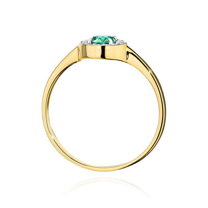 Inel Aur 9K cu Smarald 0.30 ct si Diamante Naturale 0.10 ct, imaginea 3 din 8