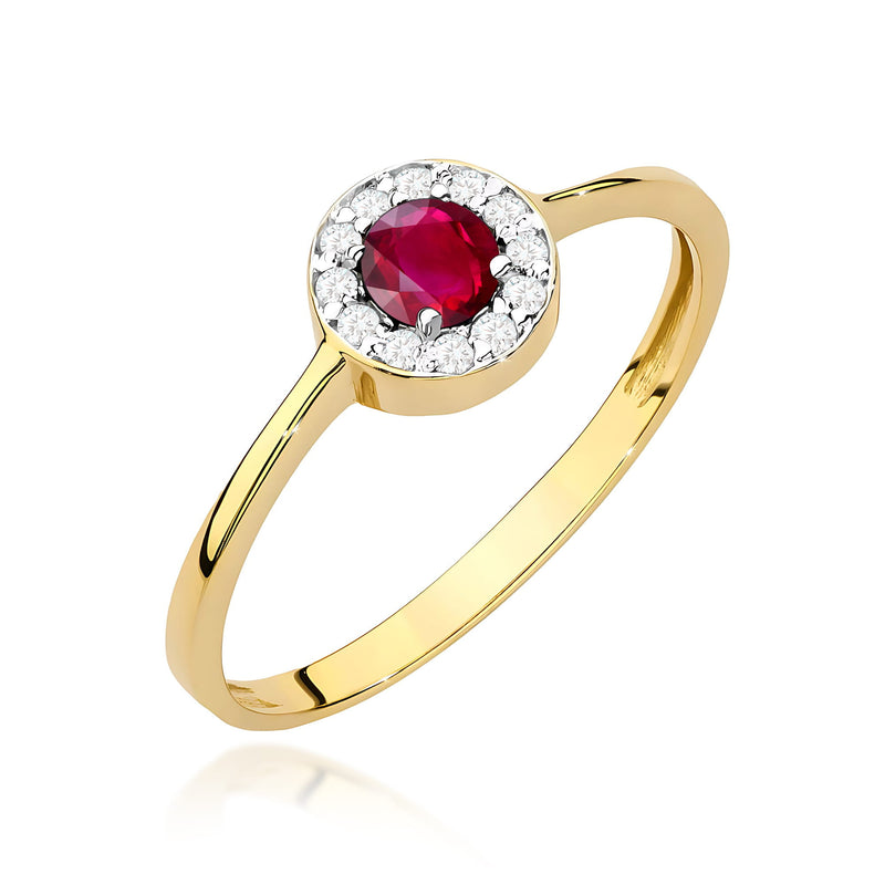 Inel Aur 9K cu Rubin 0.30 ct si Diamante Naturale 0.10 ct — Aur galben